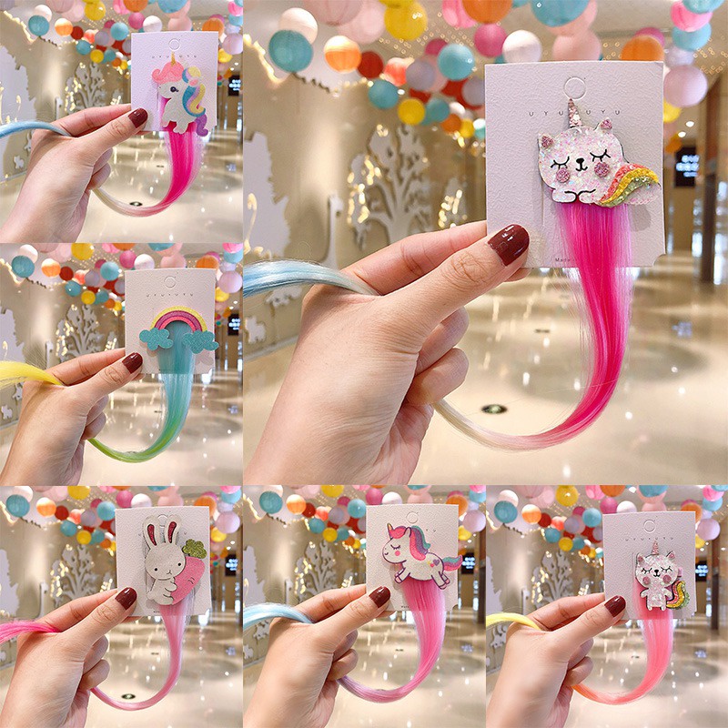 Kẹp tóc giả họa tiết hoạt hình dễ thương dành cho bé gái