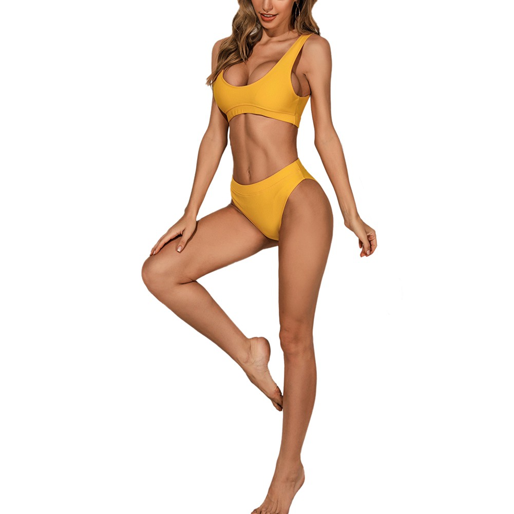 Bộ Bikini Màu Trơn Lưng Cao Thiết Kế Xẻ Quyến Rũ | BigBuy360 - bigbuy360.vn