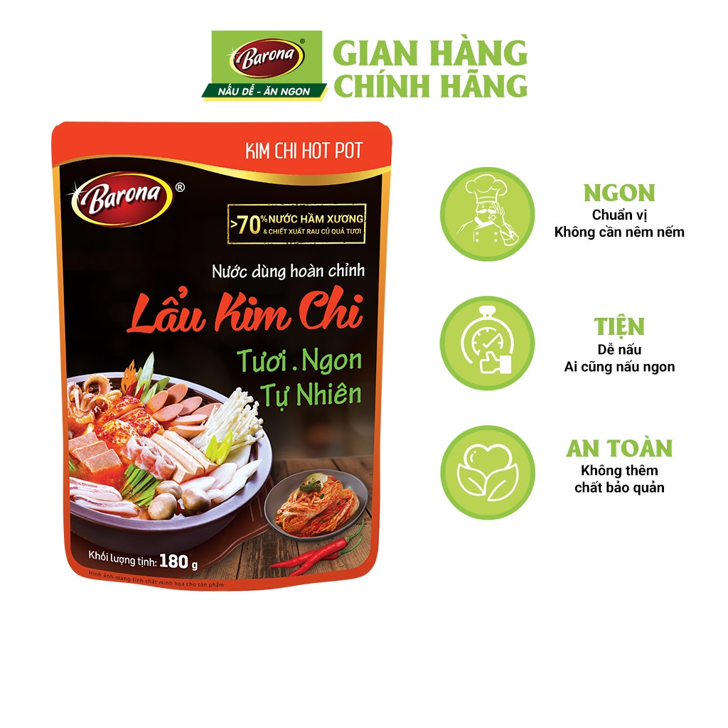 Nước Dùng Lẩu Barona 180g, combo 2 gói Lẩu Thái, 2 gói Lẩu Chua Cay, 1 gói Lẩu Kim Chi (TẶNG KÈM HỘP XUÂN)