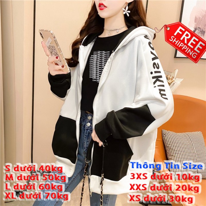 [Freeship] Áo khoác nữ form rộng hoodie nỉ dây kéo phối màu siêu xinh Meysikim