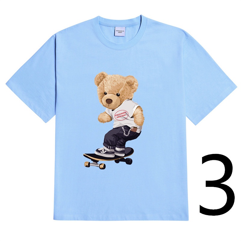 ADLV Áo Thun Cotton Tay Ngắn In Hình Gấu Cổ Điển 7 Màu Thời Trang Cho Nam Nữ