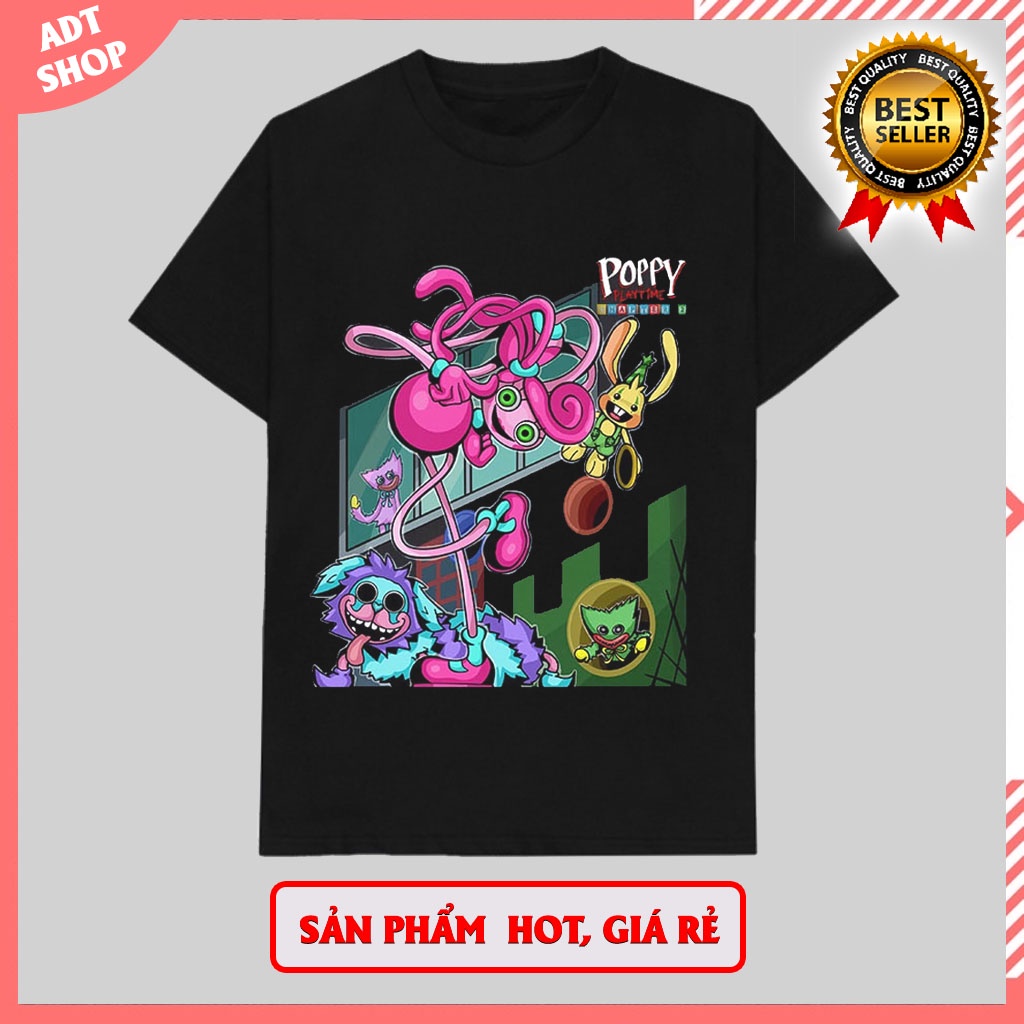 Áo thun trẻ em mommy daddy baby long legs pj pug Poppy Playtime 2 màu đen trắng giá siêu rẻ