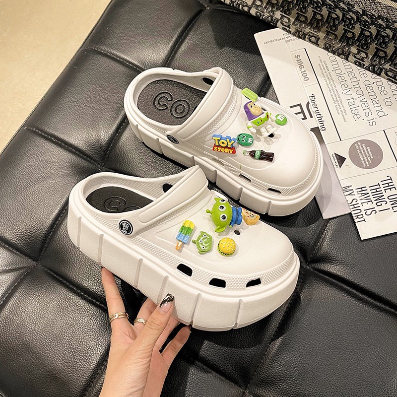 Dép ulzzang độn đế, Dép Cross nữ đế cao siêu nhẹ kèm 12 Sticker dễ thương - dép bánh mì nữ hot trend 2022