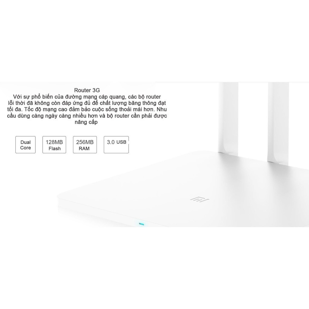 Bộ phát wifi Router wifi Xiaomi Gen 3G Tiếng Việt v1 Cpu Dual Core Ram 256MB Lan Gigabit Wifi AC 1200mbps chịu tải cao