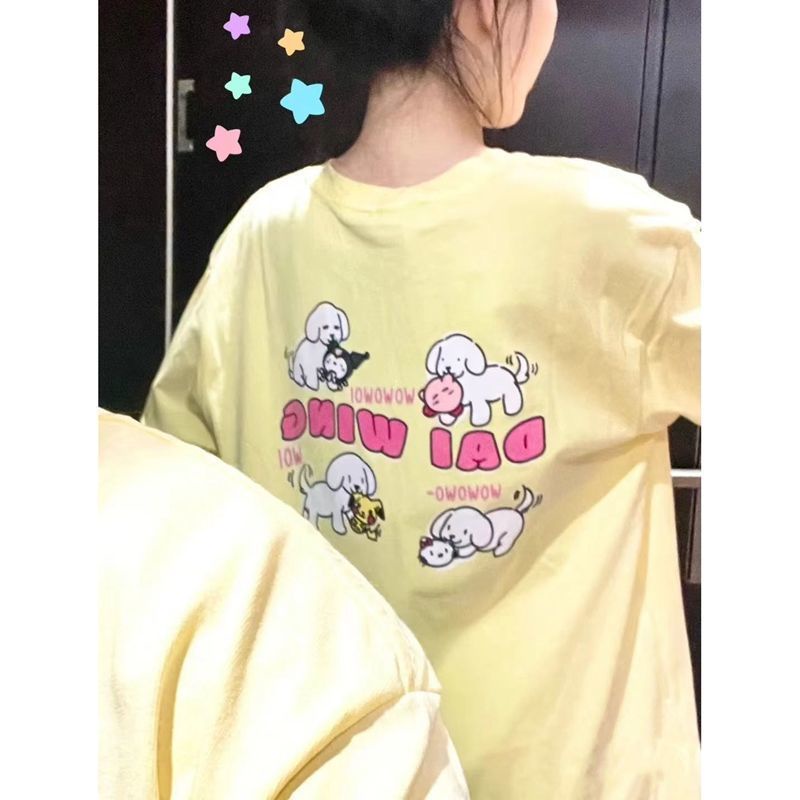 Áo Thun Cotton Trơn Ngắn Tay In Hình Cún Hoạt Hình Thời Trang Mùa Hè Dành Cho Bé Gái 2022