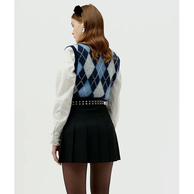 Rose blackpink Set Áo Sơ Mi Dài Tay Cổ Chữ V + Áo Khoác Len Không Tay Thời Trang Nữ