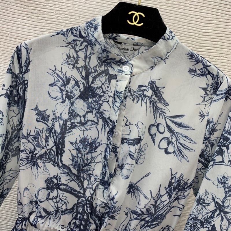 Đầm sơ mi nữ dài tay có dây rút thắt eo dáng xoè cao cấp thương hiệu Dior CD 2022