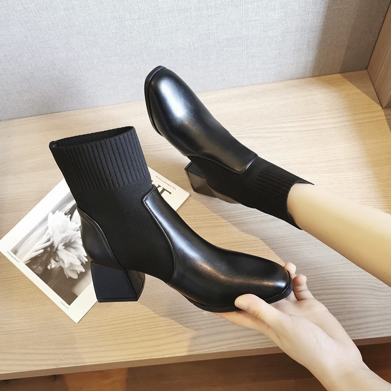 Giày bốt cao gót vải dệt kim mỏng co giãn thoáng khí phong cách Hàn Quốc thời trang thu đông dành cho nữ  | WebRaoVat - webraovat.net.vn