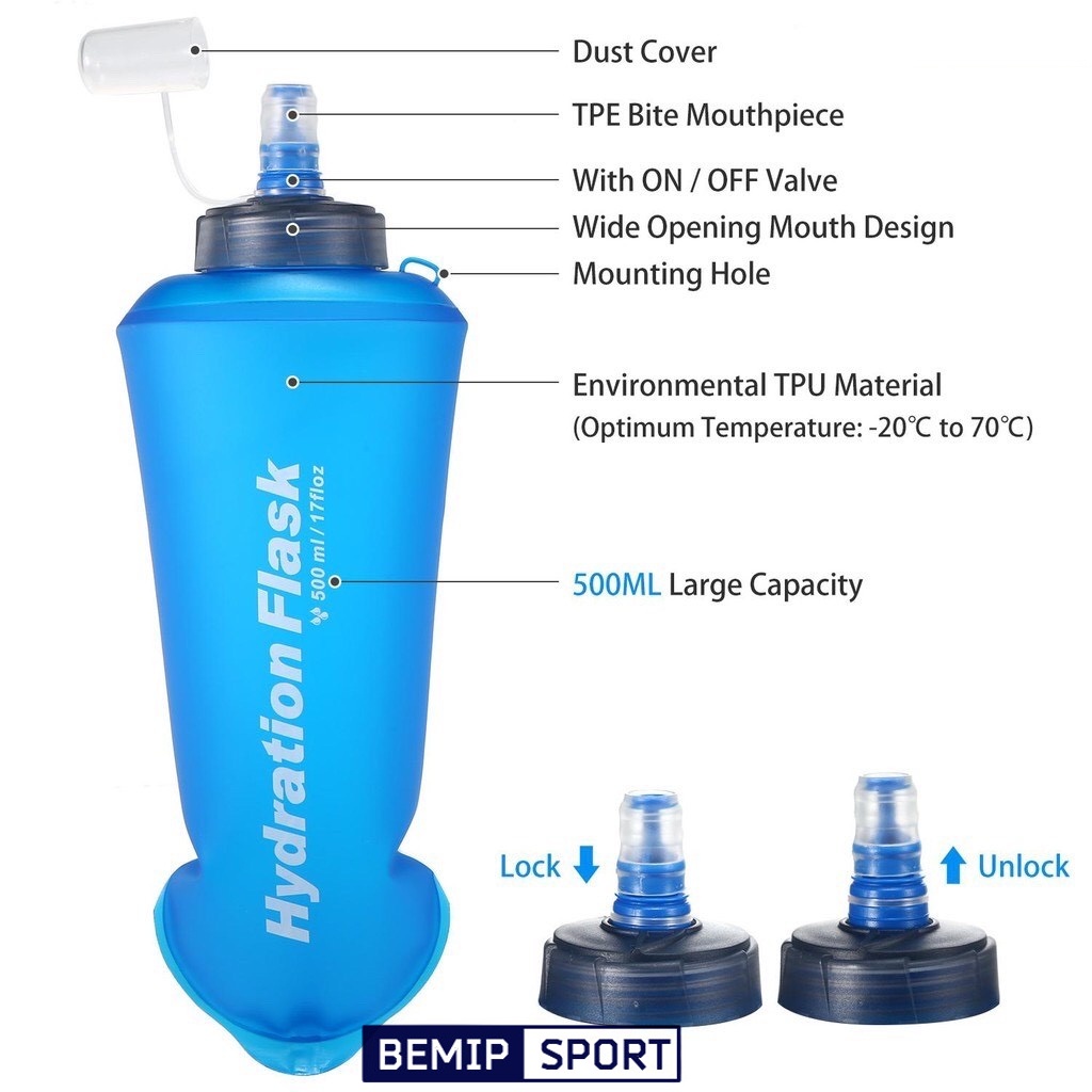 Bình Đựng Nước Thể Thao Bằng Nhựa Mềm Hydration Flask