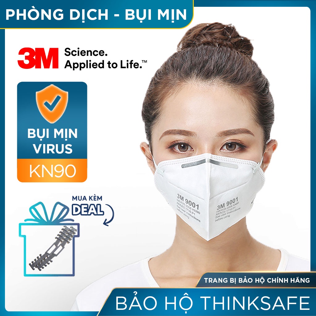 Khẩu trang 3M Thinksafe, kiểu dáng 3d đẹp, chống bụi mịn, màu trắng, 3M 9001 và 9501 chính hãng 3M