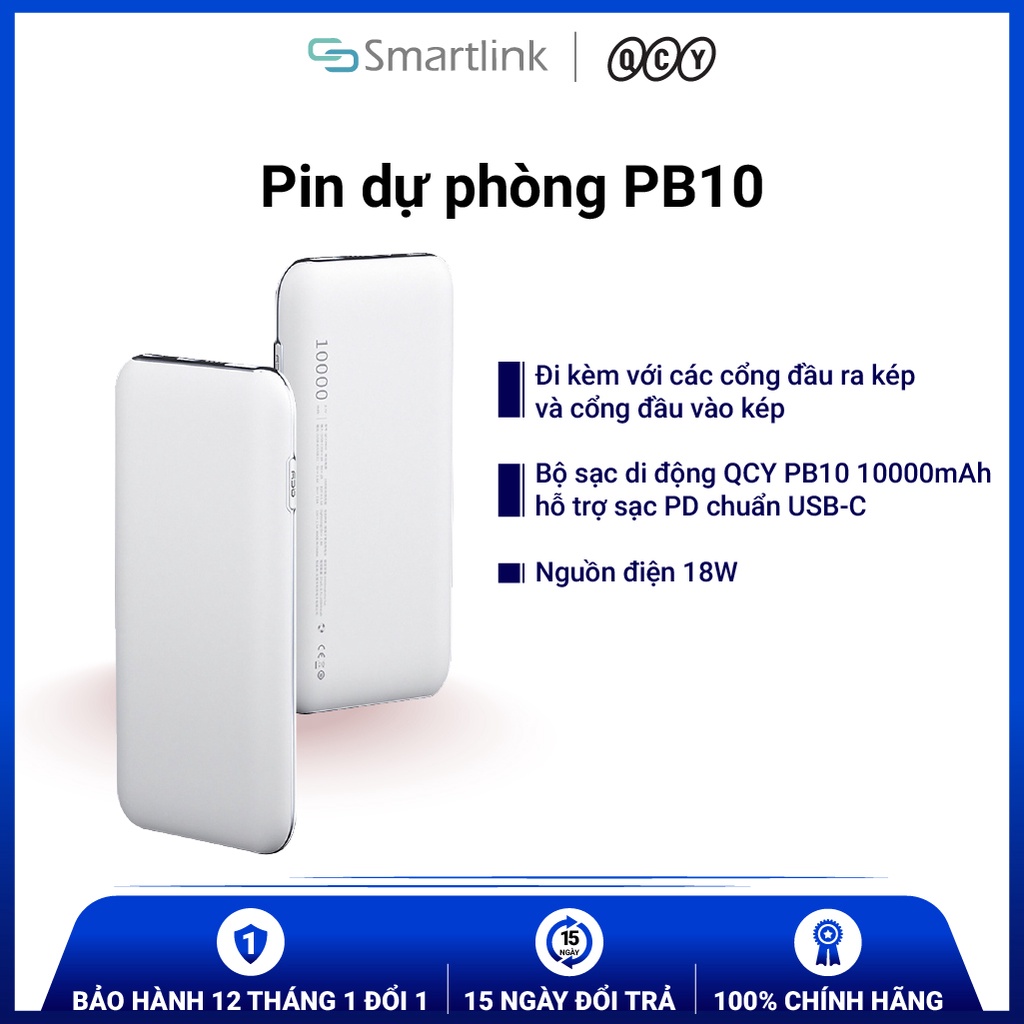 Sạc Dự Phòng 10000mAh Power Bank QCY PB10  - Bảo Hành 12 Tháng