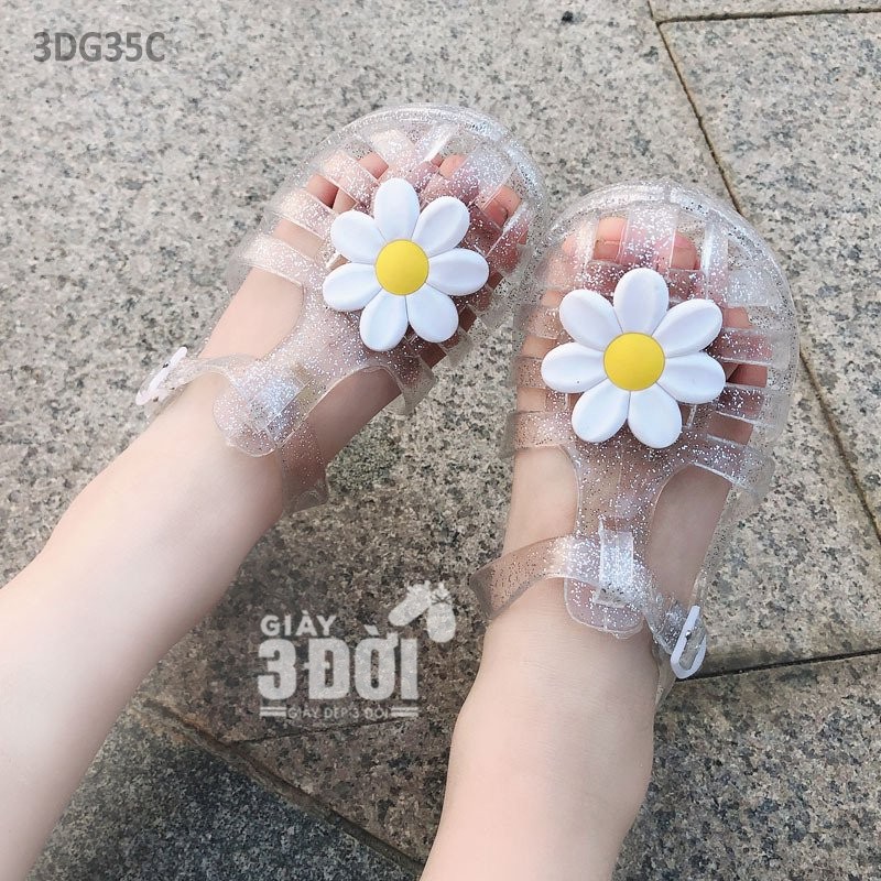 Sandal Nhựa Dẻo Bé Gái 3DG35 GIAY3DOI Cho Chân Bé 14-19.5cm Hoa Cúc Xinh Xắn