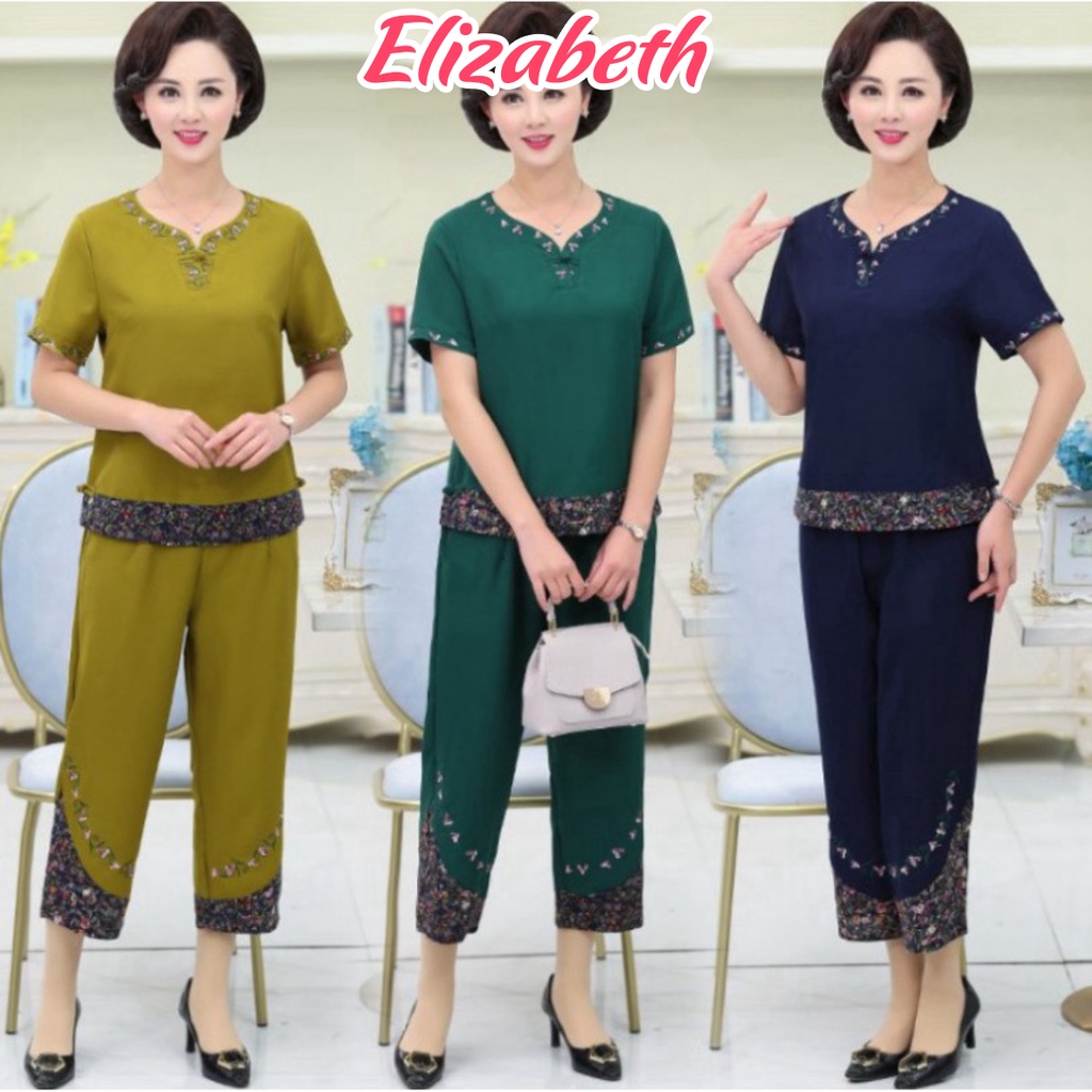 Đồ bộ nữ trung niên mặc nhà tay ngắn thêu hoa Elizabeth chất liệu cotton co giãn, form rộng thoải mái ĐBH.18