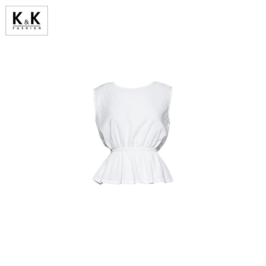 Áo Kiểu Nữ Màu Trắng Eo Bo Thun K&amp;K Fashion ASM07-01 Chất Liệu Đũi Mềm Mát