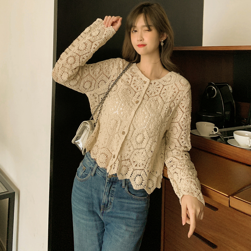 Áo Khoác Cardigan Dệt Kim Tay Dài Chống Nắng Phối Ren Dễ Thương Xinh Xắn | BigBuy360 - bigbuy360.vn