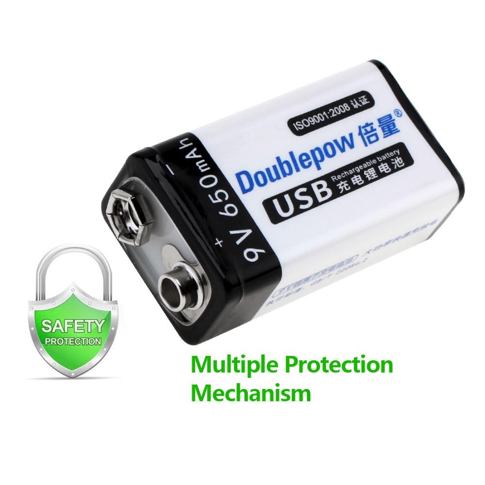 Pin sạc USB 9V Doublepow 650mAh sạc trực tiếp bằng cáp micro USB dùng cho Pin micro, đồng hồ đo điện, đồ chơi