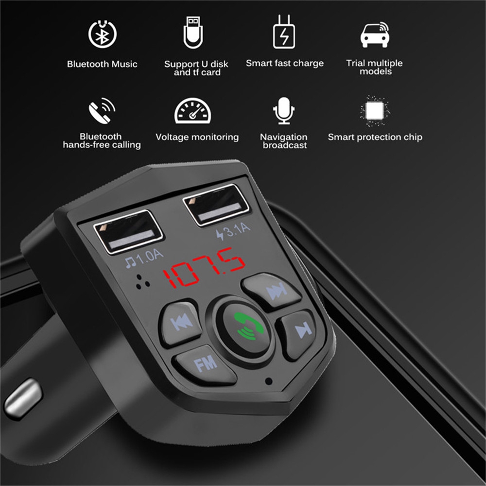 Tẩu sạc USB Bluetooth 5.0 FM 3.1A TF dành cho xe hơi