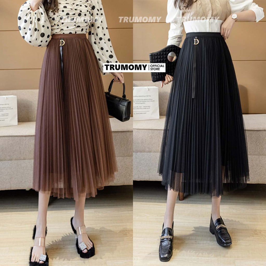 Chân váy xếp ly công sở dáng A dài midi kèm tag D dây da Quảng Châu - Trumomy | BigBuy360 - bigbuy360.vn