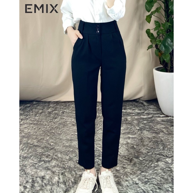 Quần tây nữ công sở baggy 3 khuy EMIX (2 màu), dáng dài, cạp cao, hack eo tuyệt đối, vải tuyết mưa, siêu tôn dáng Q303