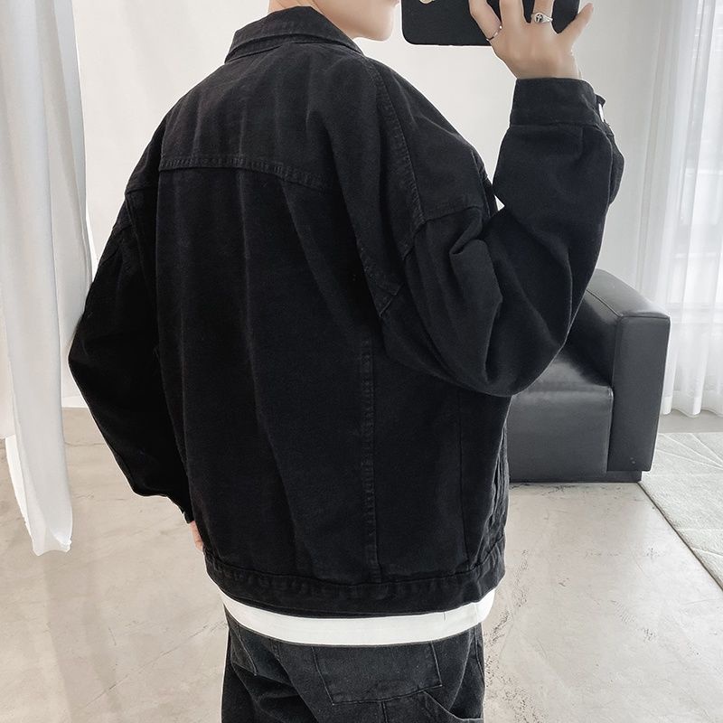 Black denim jacket men's Korean loose student fashion retro versatile BF tooling denim jacket