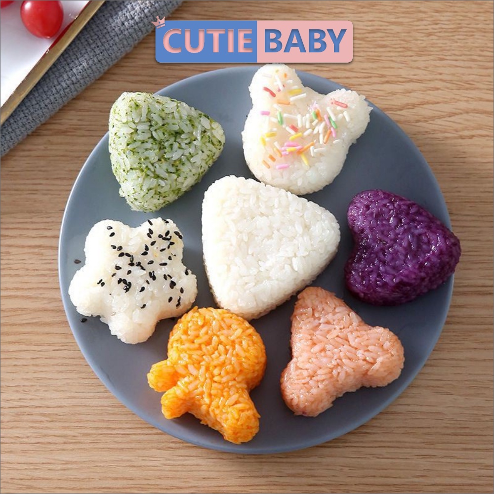 Bộ khuôn làm cơm nắm Cutiebaby ép/nặn/in cơm, tạo hình mẫu tam giác, trái tim - Đồ dùng ăn dặm cho bé trai, gái, trẻ