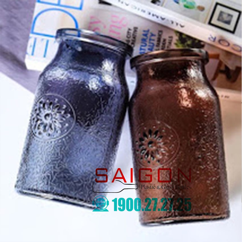 Bình Hoa Thủy Tinh Trụ Hoa Văn Cao 18.0cm Nhiều màu