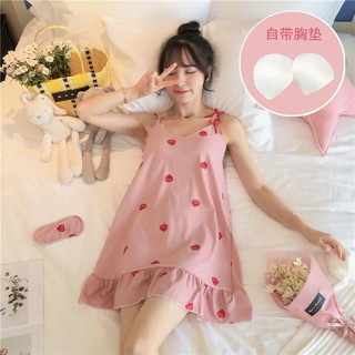 Đầm Ngủ Hai Dây Có Mút Đệm Ngực Kiểu Hàn Quốc Dễ Thương Cho Nữ Sinh