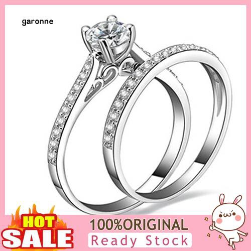 GA_Women Engagement Wedding 2Pcs Set Cubic Zirconia 925 Sterling Silver Rings Size 6-10