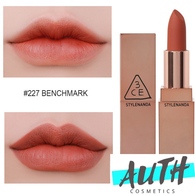 Son thỏi siêu dưỡng 3CE Lip Color Matte  #227 Cam Đất Benchmark Auth Hàn Quốc