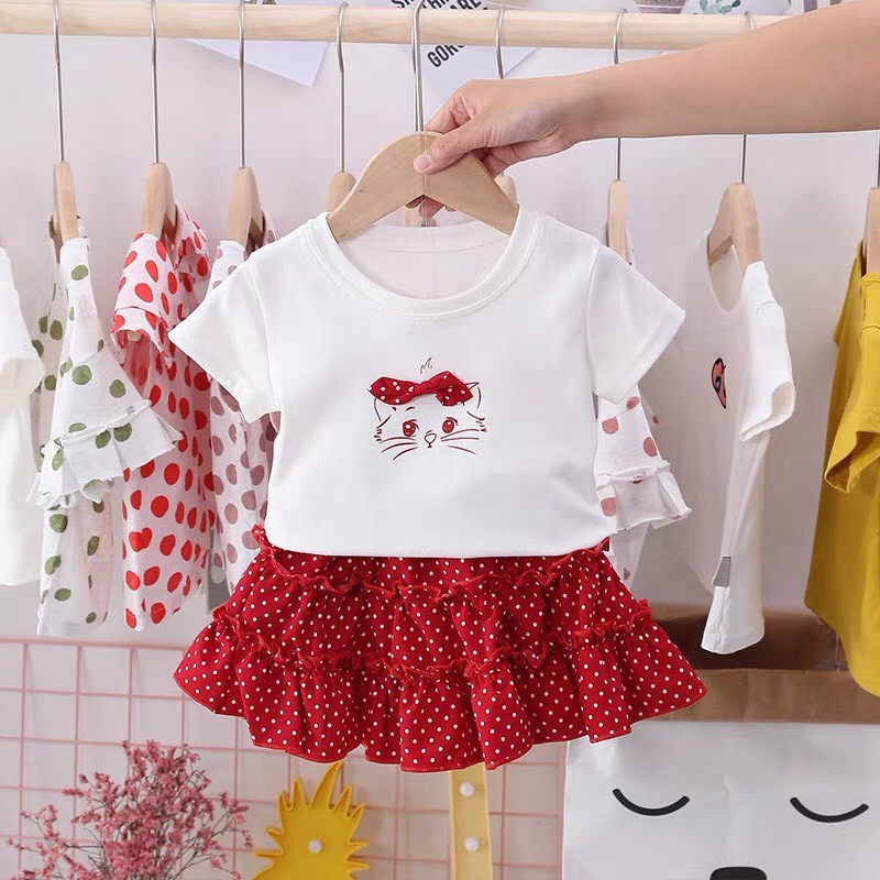 |FAMARAL2 giảm 10k cho đơn 50k|Váy cho bé gái set áo chân váy cho bé áo thun cotton chân váy bé gái dễ thương