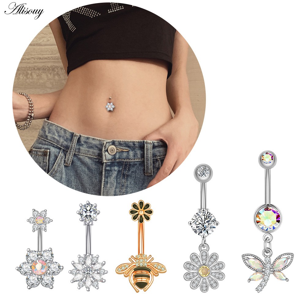 Alisouy 1 Khuyên Rốn Hình Chuồn Chuồn / Trăng Sao / Hoa / Trái Tim Bằng Thép Đính Đá zircon Gợi Cảm Cho Nữ