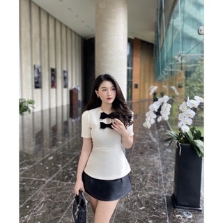 Set áo peplum phối nơ và chân váy sang trọng