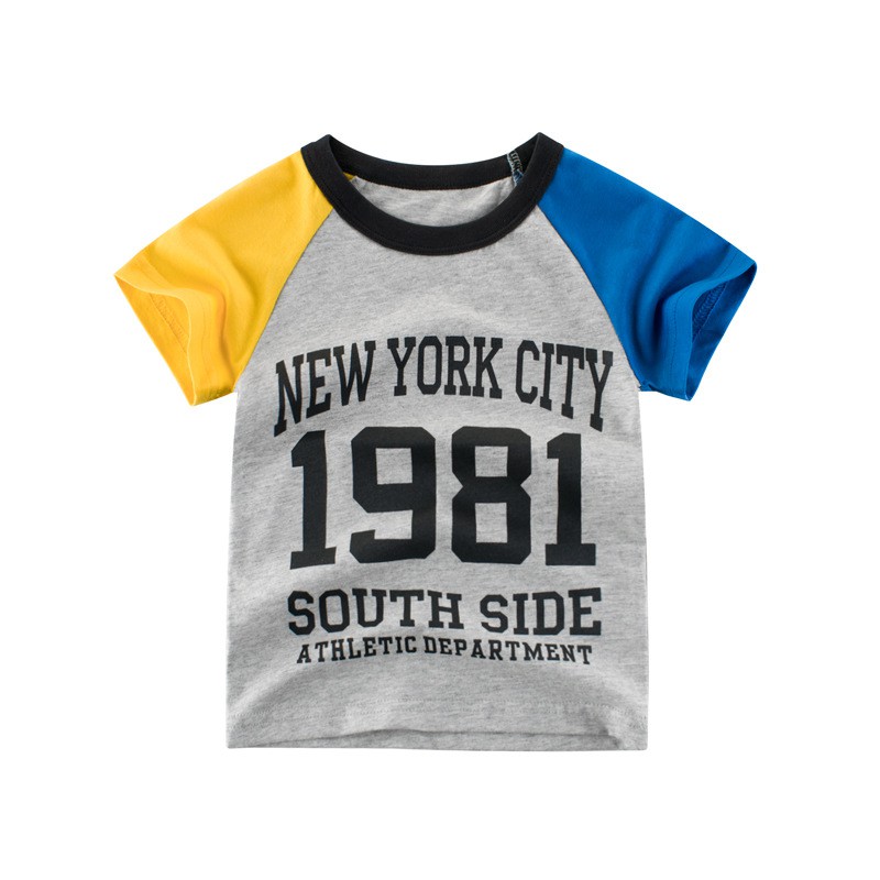 Áo bé trai ngắn tay 27KIDS, áo thun cotton cho bé trai họa tiết NEW YORK 100% Cotton hàng xuất Âu, Mỹ