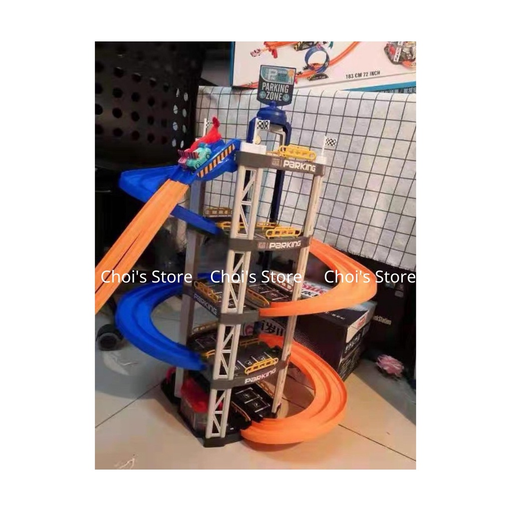 (Kèm 8  ô tô) Đồ chơi đường đua ô tô, tòa nhà để xe 5 tầng 2 trong 1