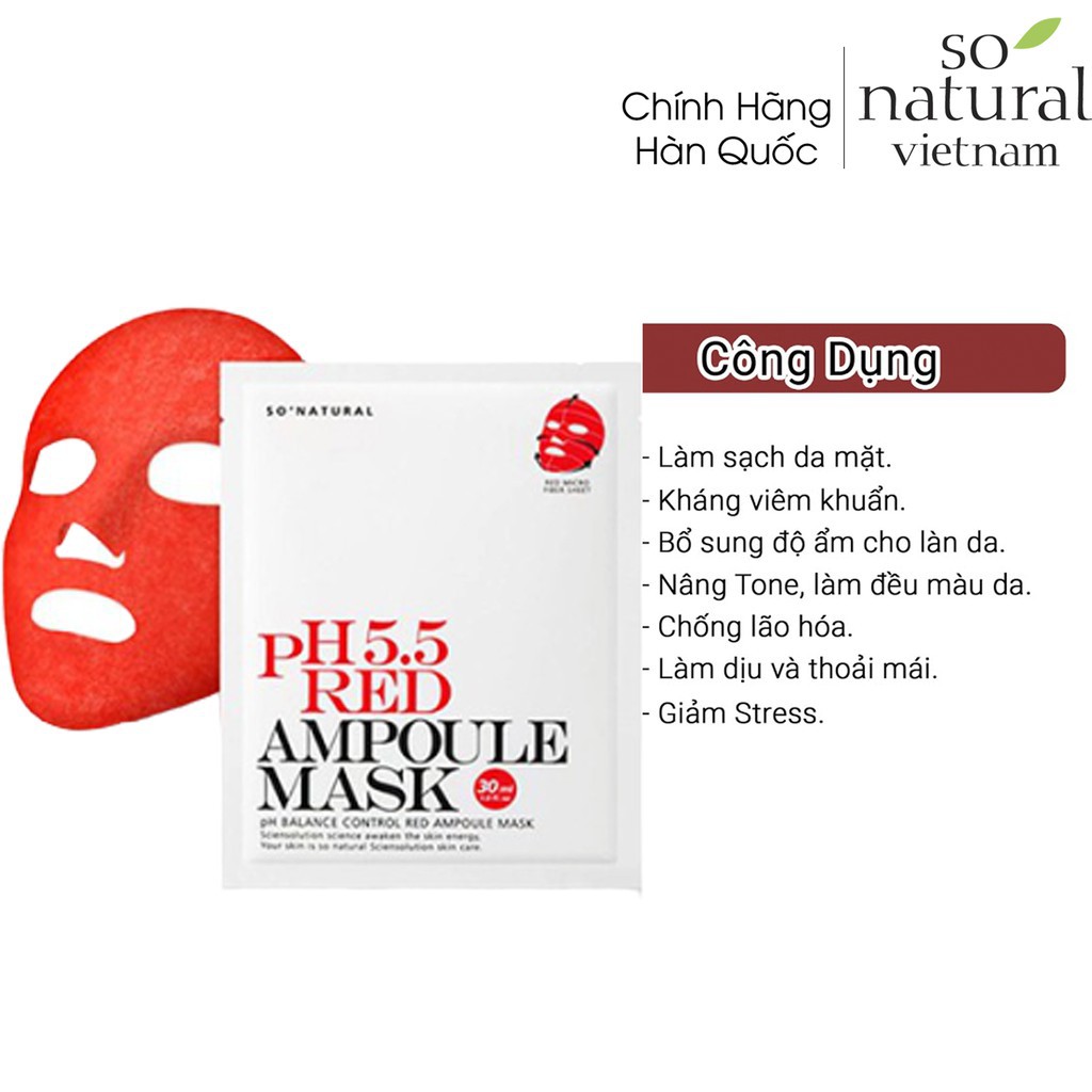 Mặt Nạ Cấp Ẩm Cân Bằng Da Cho Da Mụn, Sần Sùi So Natural PH 5.5 Red Ampoule Mask l Nhập Khẩu Chính Hãng Hàn Quốc