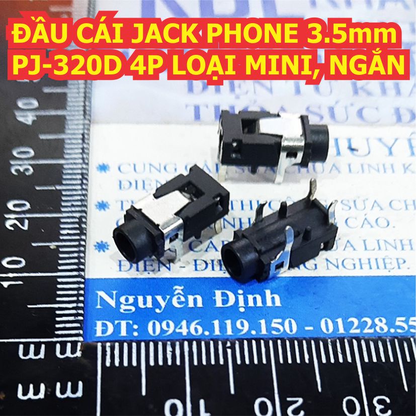 10 ĐẦU CÁI JACK PHONE 3.5mm PJ-320D 4P LOẠI MINI, NGẮN kde4134
