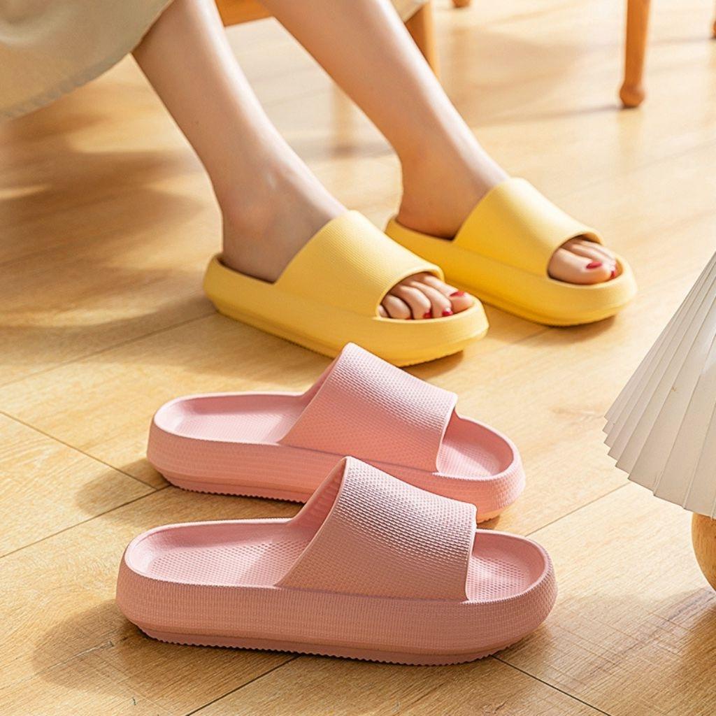 Dép thông hơi ulzzang bánh mì quai ngang nữ đế cao 4cm siêu êm siêu nhẹ chống trượt DBM1