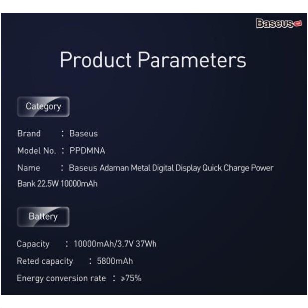 Sạc dự phòng Baseus Adaman Metal Digital Display Quick Charge, sạc nhanh 22.5W (QC3.0/ PD3.0) chính hãng BH 12 tháng