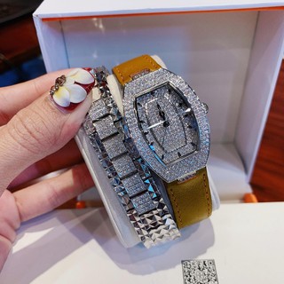 Set Đồng Hồ Davena Nữ Mặt Oval Full Đá 34mm Silver Authentic