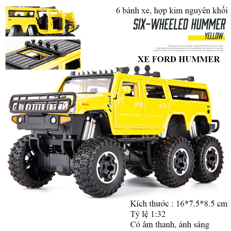 Xe mô hình FORD HUMMER tỷ lệ 1:32 KAVY bằng hợp kim có nhạc và đèn mở được 6 cửa, 6 bánh xe