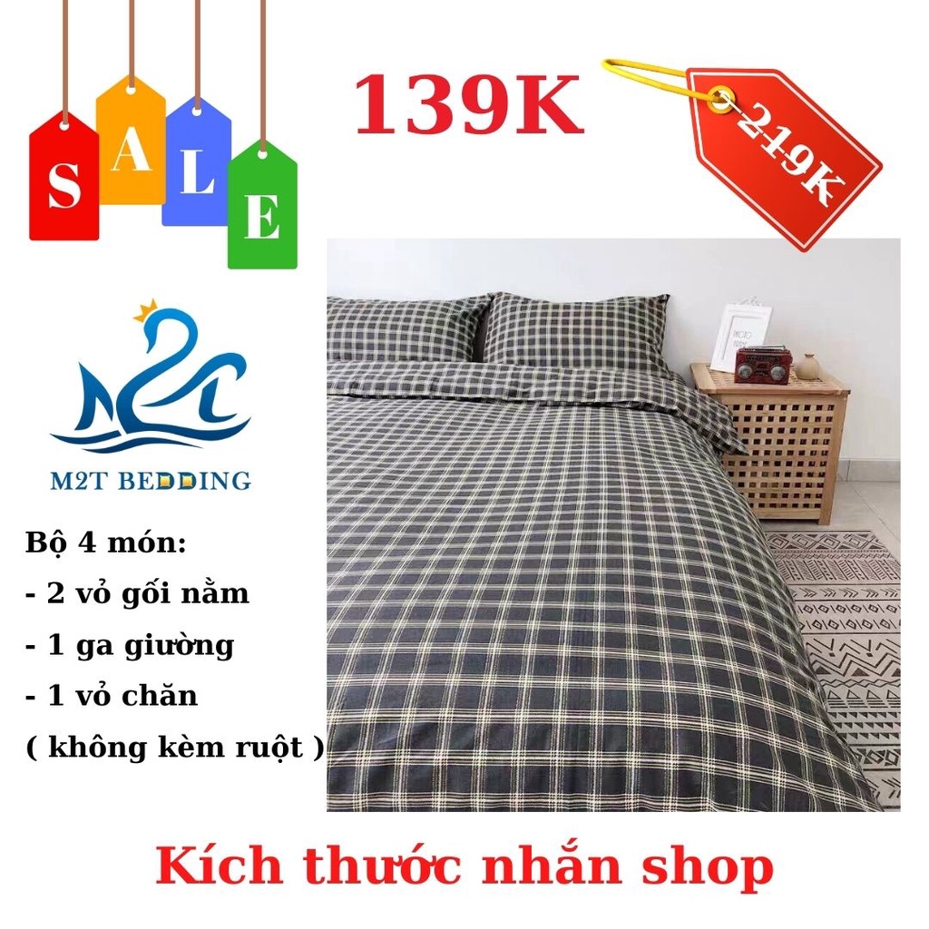 Bộ vỏ chăn ga gối Cotton poly M2T bedding gồm vỏ chăn mền, drap ga giường và 2 vỏ gối nằm - Xả kho