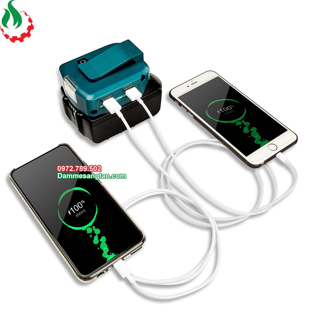 Đế chuyển pin makita 18V cổng sạc điện thoại và DC 12V
