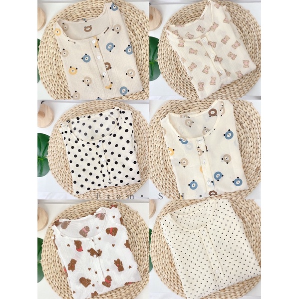 Bộ ngủ nữ cute, màu sắc Hàn Quốc chất nhăn xốp ẢNH THẬT | BigBuy360 - bigbuy360.vn