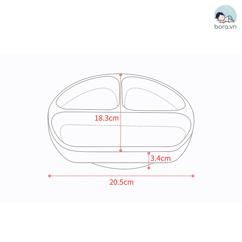 Khay ăn dặm silicon chống đổ đế hút chân không an toàn cho bé