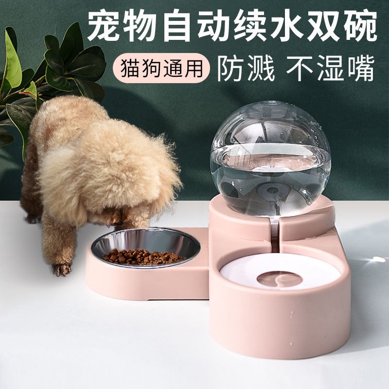 Bát ăn cho chó mèo bát đôi tự động uống thức ăn cho mèo Chậu thức ăn cho chó Teddy Golden Retriever ba bát kết hợp đồ dù