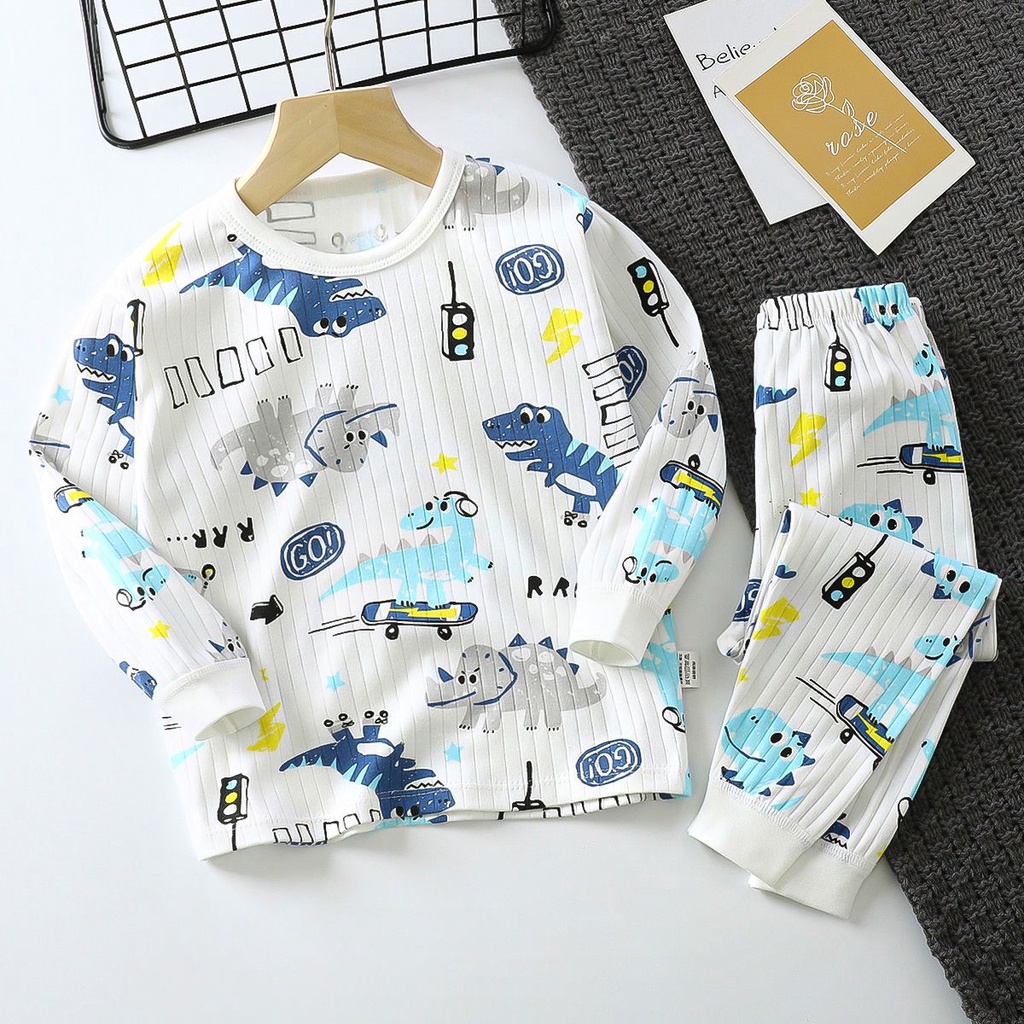 ✨Hàng Có Sẵn✨ Bộ Đồ Ngủ Vải Cotton Dáng Dài Thời Trang Thu Đông Cho Bé