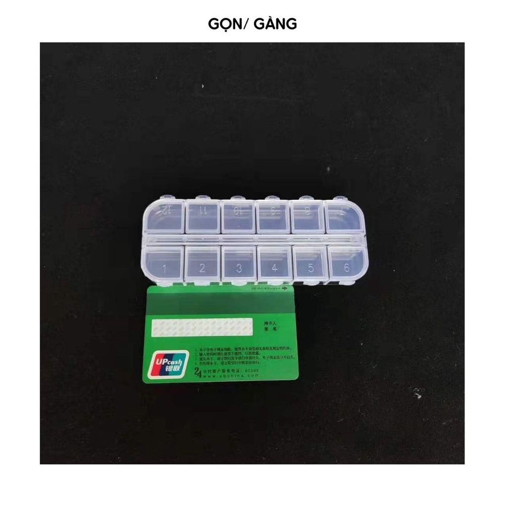 Hộp nhựa nhiều ngăn 12 ngăn trong suốt đựng trang sức đồ y tế phụ kiện nail Gọn Gàng