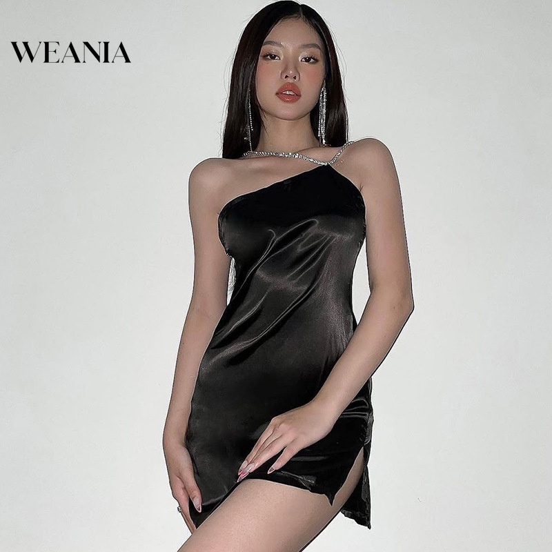 Đầm hai dây WEANIA hở lưng chất liệu satin lấp lánh quyến rũ