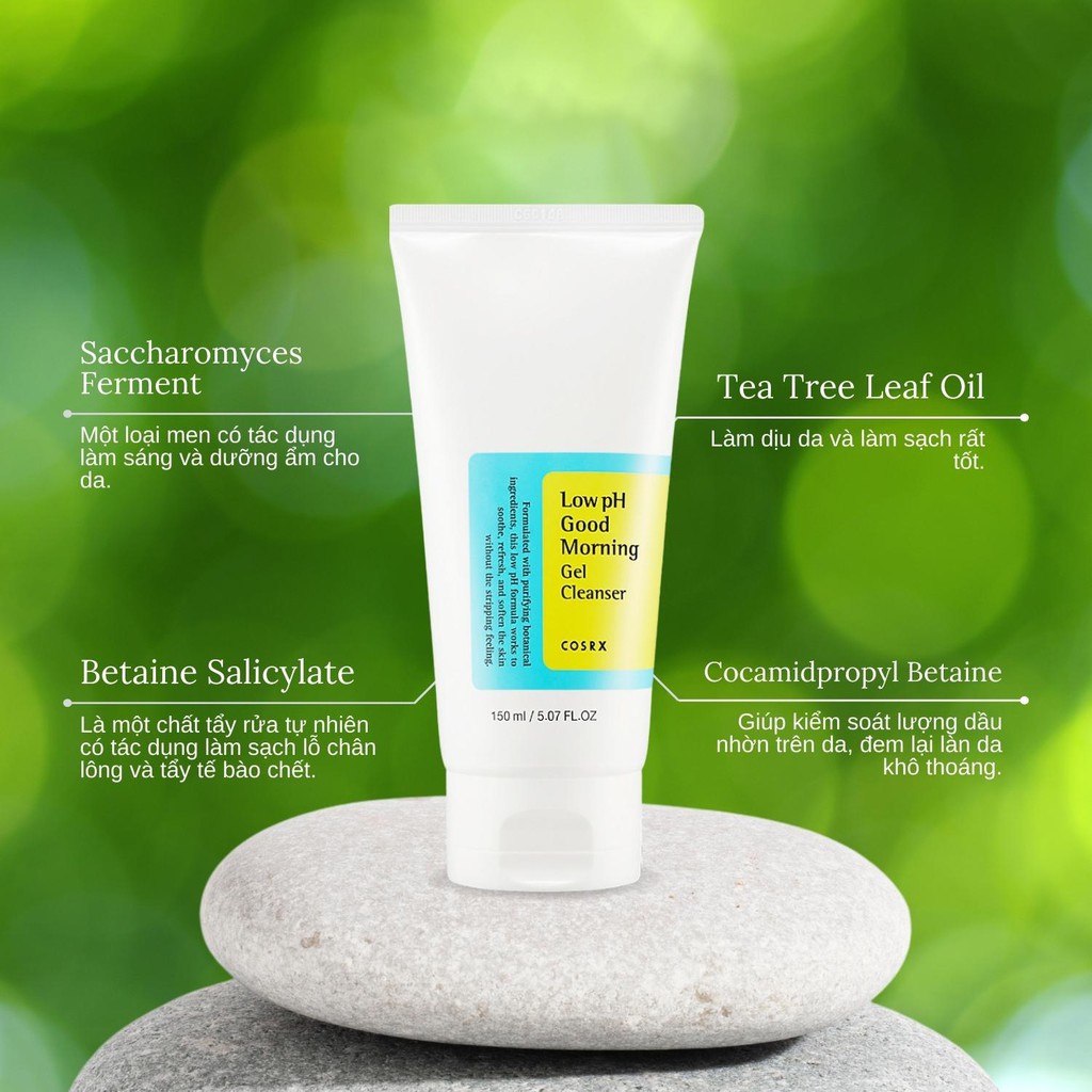 Sữa rửa mặt trà xanh dạng gel COSRX Good Morning độ pH thấp 150ml