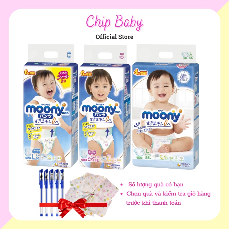 (Cộng Miếng) Tã dán/quần Moony size Nb90/S84/M64/L54-M58/L44/XL38/XXL26